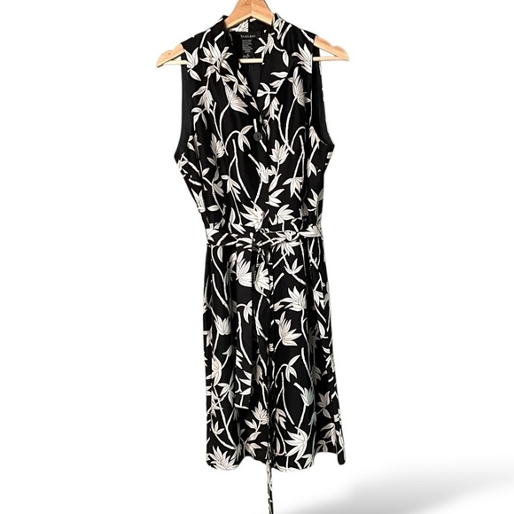 SILKLAND 100% Silk Black White Floral Print Midi Shirt Dress Fully Lined Sz 12 - Picture 1 of 9